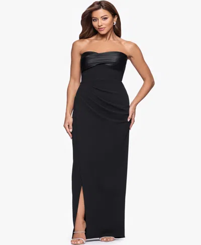 Xscape Women's Strapless Satin Dress In Black
