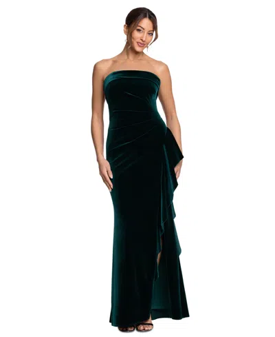 Xscape Women's Stretch Velvet Strapless Gown In Hunter