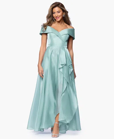 Xscape Women's Sweetheart Neck Off-the-shoulder Ruffle Long Dress In Green