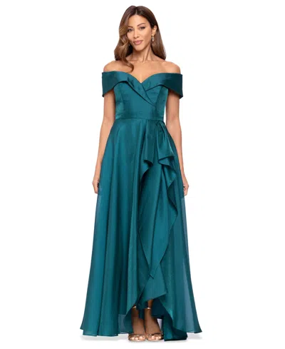 Xscape Women's Sweetheart Neck Off-the-shoulder Ruffle Long Dress In Blue
