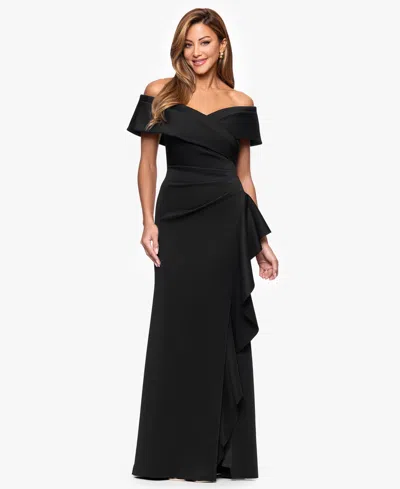 Xscape Women's Sweetheart Neck Side Ruffle Off-the-shoulder Long Dress In Black