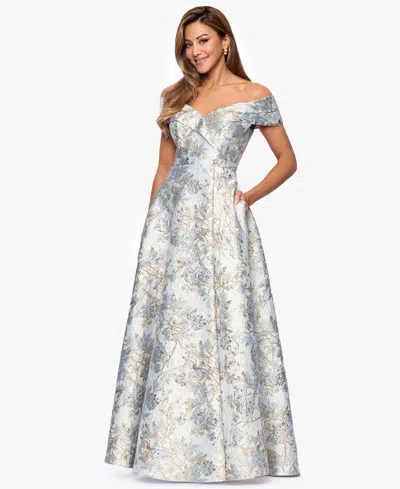 Xscape Women's Sweetheart-neck Metallic-jacquard Ball Gown In Gray
