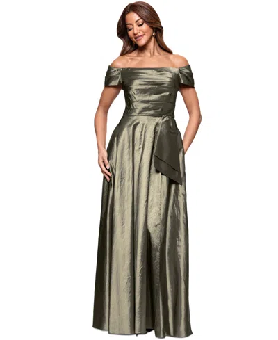 Xscape Women's Taffeta Off-the-shoulder Gown In Olive