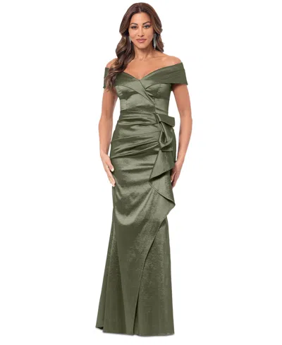 Xscape Women's Taffeta Off-the-shoulder Sweetheart Gown In Olive