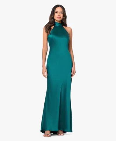 Xscape Women's Tie Neck Long Dress In Blue