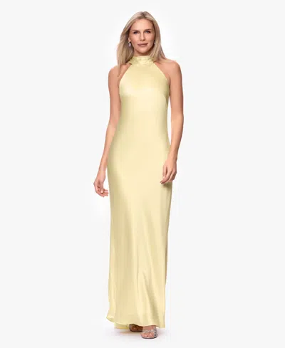 Xscape Women's Tie Neck Long Dress In Yellow