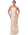 Xscape Women's Tiered Chiffon One-shoulder Dress In Gold
