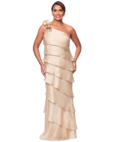 Xscape Women's Tiered Chiffon One-shoulder Dress In Gold