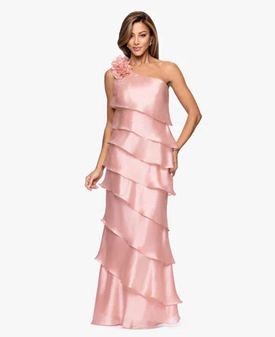 Xscape Women's Tiered Chiffon One-shoulder Dress In Pink