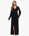 Xscape Women's V-neck Long Sleeve Dress In Black