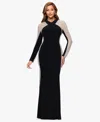 Xscape Women's V-neck Long Sleeve Dress In Black