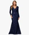 Xscape Women's V-neck Long Sleeve Dress In Blue