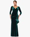 Xscape Women's V-neck Ruffle-front Long-sleeve Gown In Green