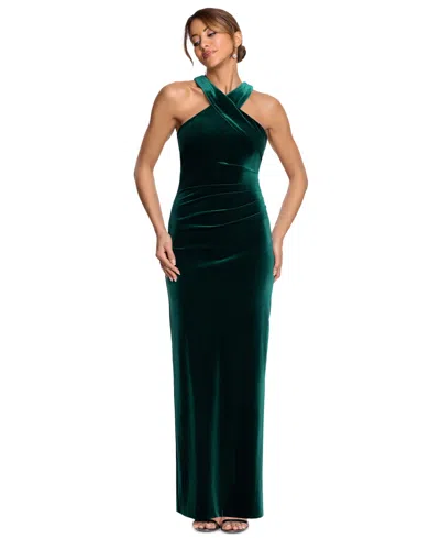 Xscape Women's Velvet Halter Gown In Green