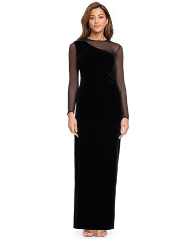 Xscape Women's Velvet Long-sleeve Boat Neck Dress In Black