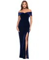 Xscape Womens Off-the-shoulder Ruffled Evening Dress In Navy