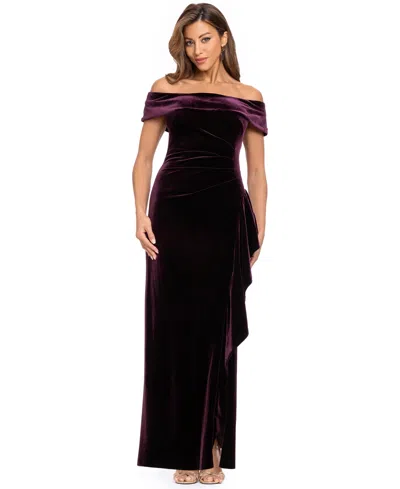 Xscape Women's Velvet Off-the-shoulder Ruffle Gown In Maroon