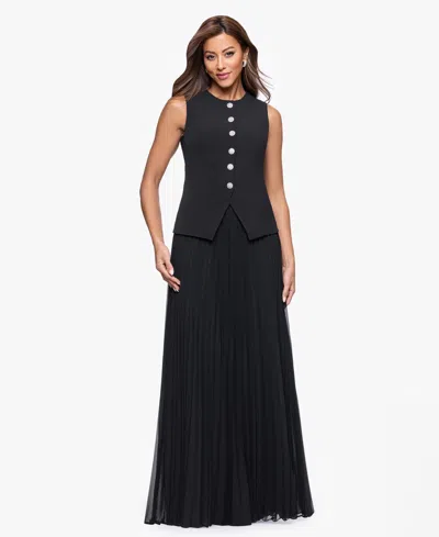 Xscape Women's Vest Style Pleated Scuba Long Dress In Black