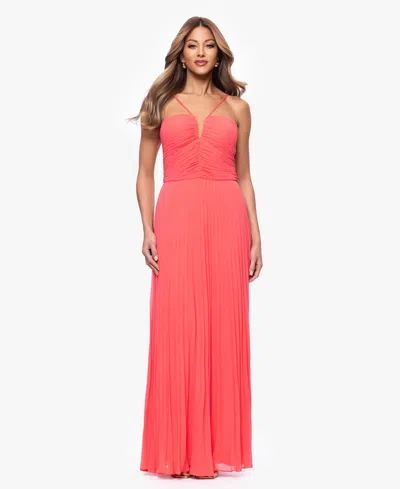 Xscape Women's V-neck Pleated Sleeveless Gown In Red