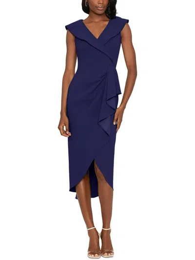 Xscape Womens Asymmetric Long Wrap Dress In Multi