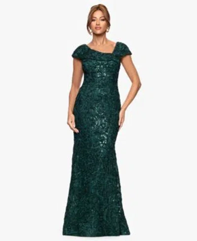 Xscape Womens Asymmetric Neck Long Dress In Green