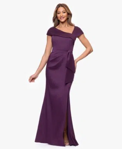 Xscape Womens Asymmetric Neck Short Sleeve Gown In Purple