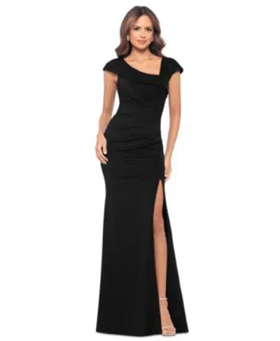 Xscape Womens Asymmetric Neck Side Slit Gown In Black