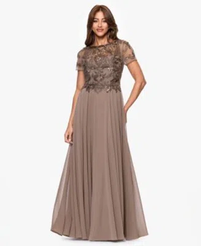 Xscape Womens Boat Neck Beaded Dress In Brown