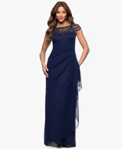 Xscape Womens Boat Neck Long Sheath Dress In Blue