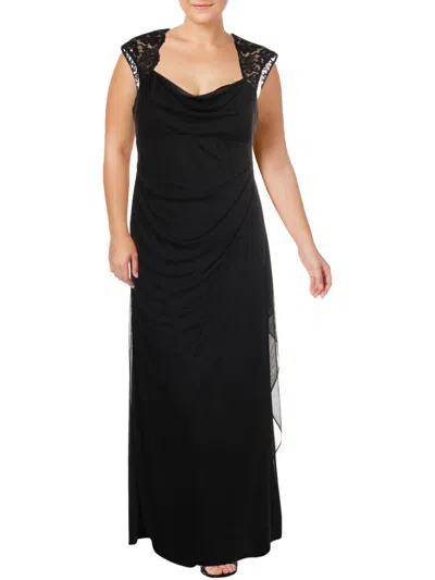 Xscape Womens Chiffon Lace Trim Evening Dress In Black