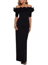 Xscape Ruffle Off The Shoulder Crepe Column Gown In Black
