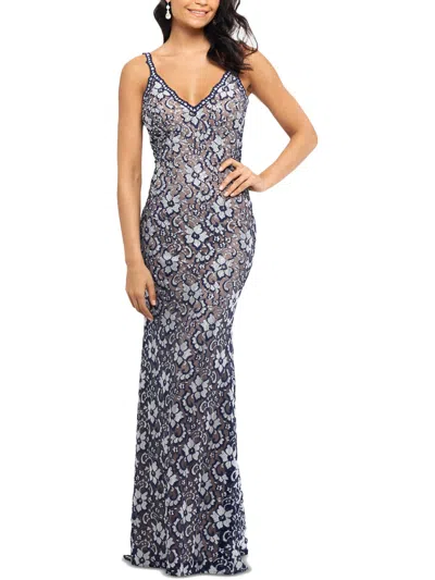 Xscape Womens Embellished Lace Evening Dress In Metallic