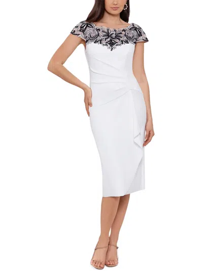 Xscape Womens Embroidered Midi Bodycon Dress In White