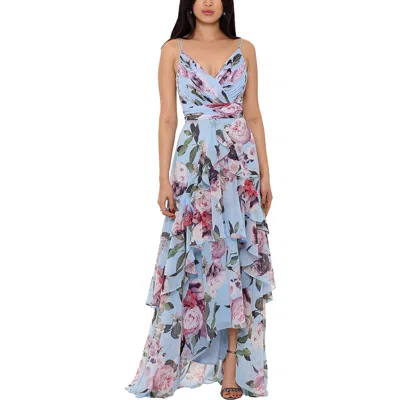 Xscape Womens Floral Maxi Evening Dress In Blue