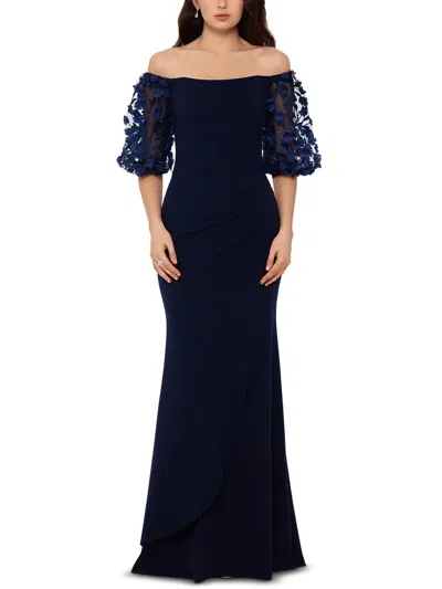 Xscape Womens Floral Print Polyester Evening Dress In Blue