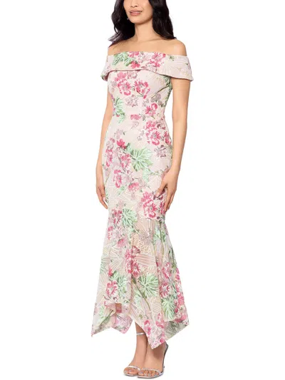 Xscape Womens Floral Sequined Cocktail And Party Dress In Pink
