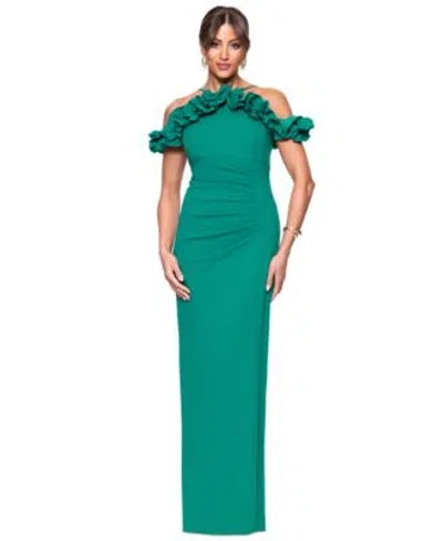 Xscape Womens Halter Strap Ruffled Gown In Raisin