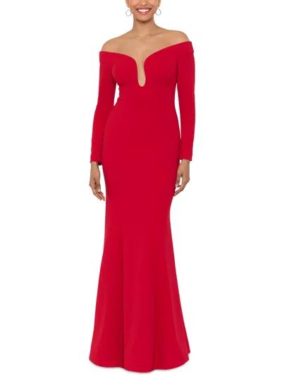 Xscape Womens Illusion Polyester Evening Dress In Red
