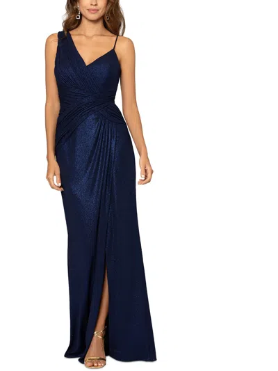 Xscape Womens Knit Ruched Evening Dress In Blue