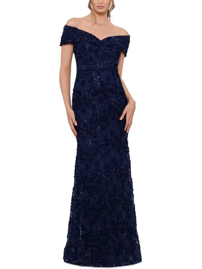 Xscape Womens Lace Sequined Evening Dress In Blue