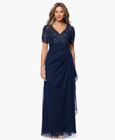 Xscape Womens Long Beaded V Neck Gown In Blue