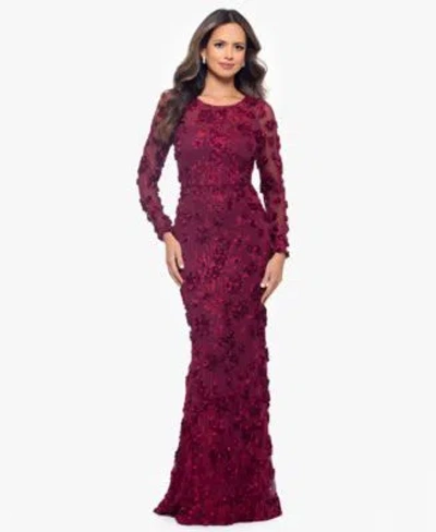 Xscape Womens Long Sleeve Rose Flower Dress In Purple