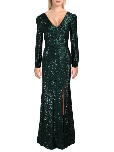 Xscape Womens Mesh Sequined Formal Dress In Green