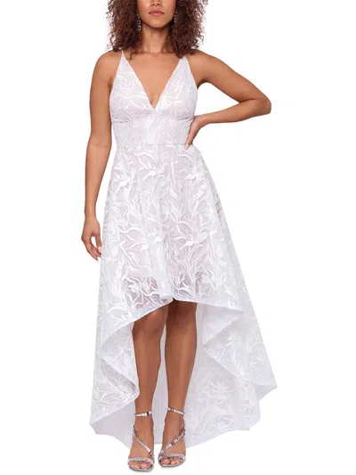 Xscape Womens Mesh Soutache Evening Dress In White