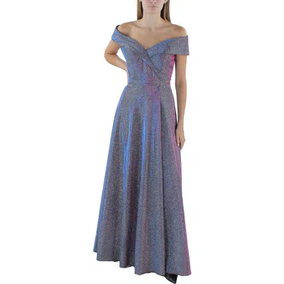 Xscape Womens Metallic Slit Evening Dress In Silver,fuschia