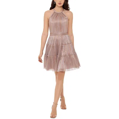 Xscape Womens Metallic Tiered Mini Dress In Pink