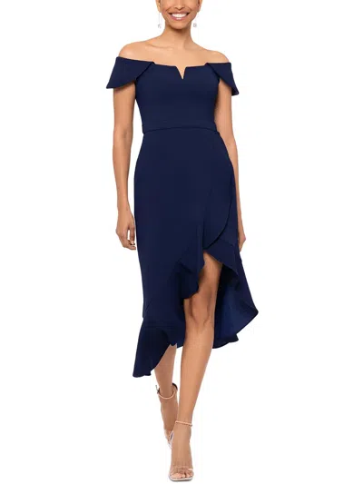 Xscape Womens Off-the-shoulder Notch Midi Dress In Blue
