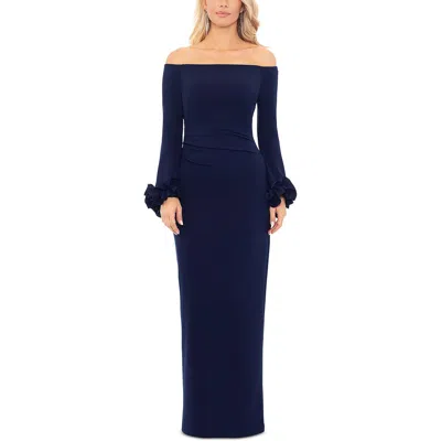 Xscape Womens Off-the-shoulder Ruffled Evening Dress In Marine