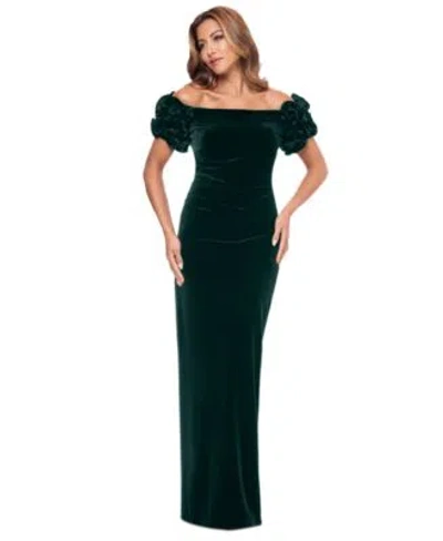 Xscape Womens Off The Shoulder Ruffled Velvet Gown 2p 16 In Green