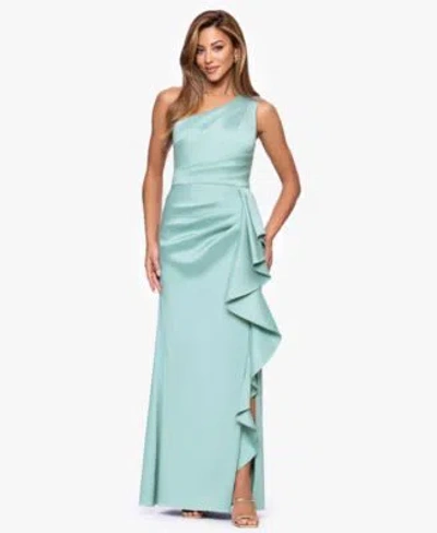 Xscape Womens One Shoulder Long Dress In Blue
